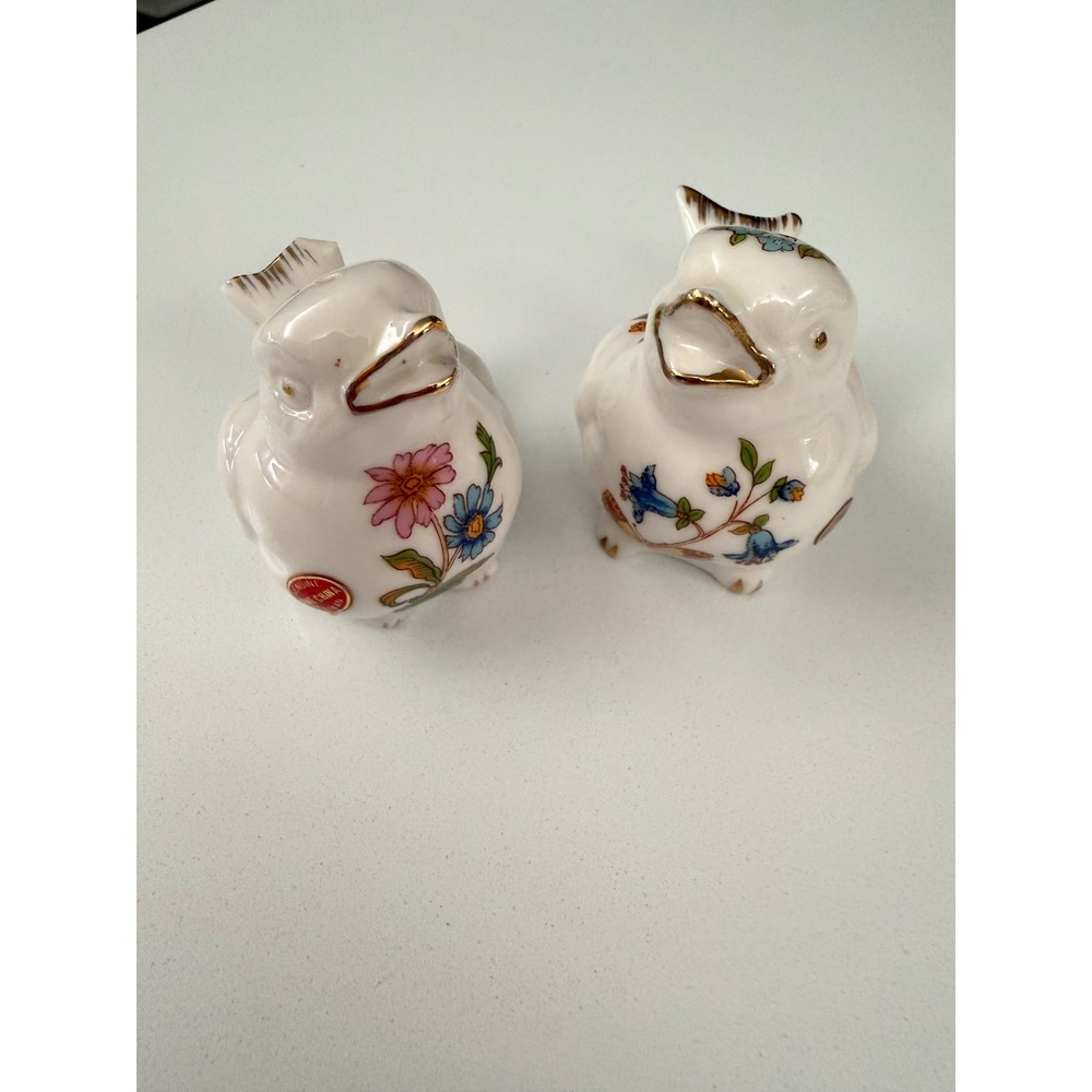 Vintage Bone China Bird Salt and Pepper Shakers Floral Gold Trim White Ceramic